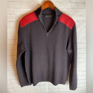 Ashwell Half Zip Sweater Brown/Red Shoulders Large